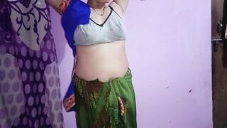 New year special bhabhi wear new blue saree and ready for sex