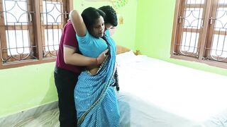 Beautiful Hot Sexy Bhabhi Full Hard Sex on Blue Saree and get Creampied Pink Pussy